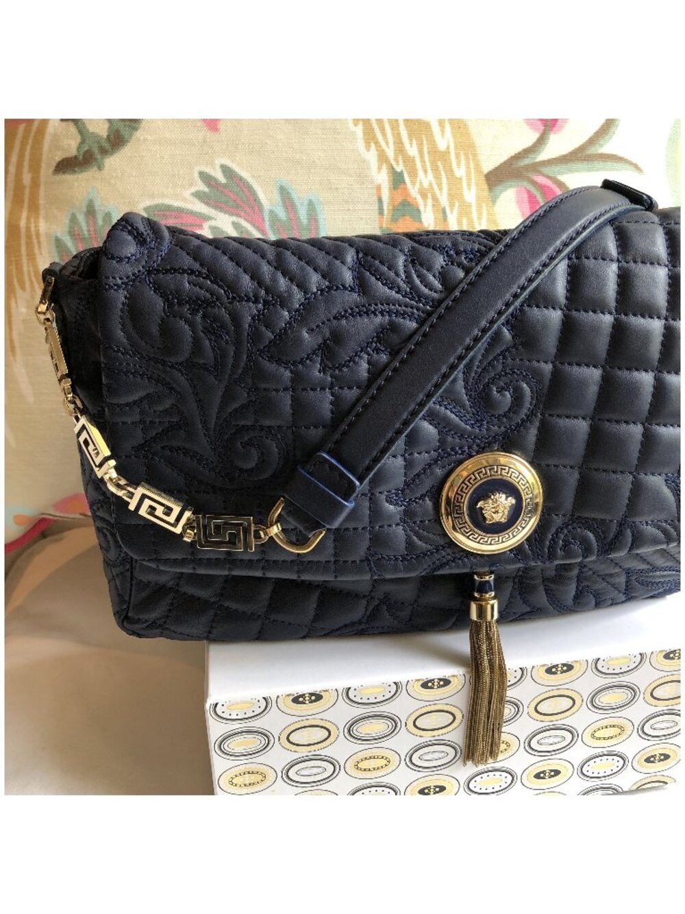 💙 VERSACE Barocco Quilted Calliope Vanitas Shoulder Bag